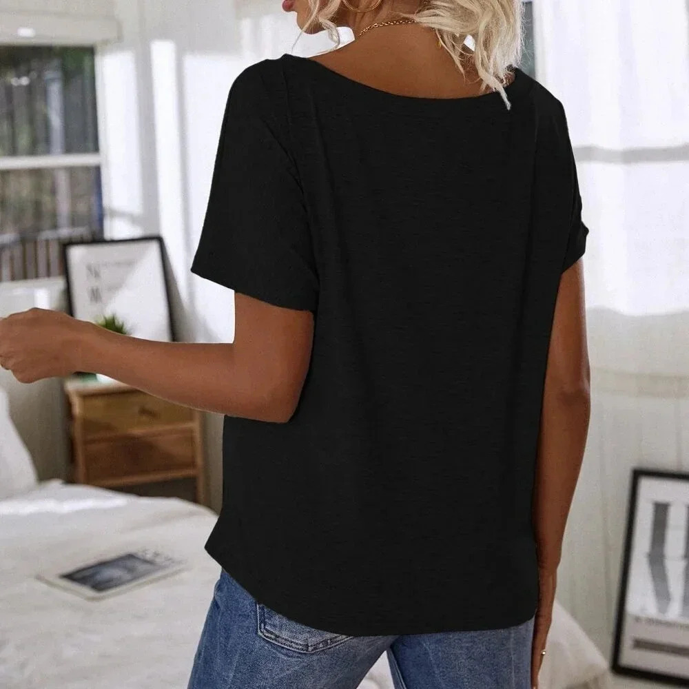 Black Casual Women's Batwing Sleeve Solid Tee - Picture 2 of 6